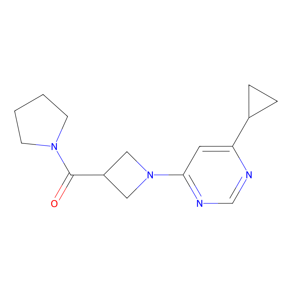 4-Cyclopropyl-6-[3-(pyrrolidine-1-carbonyl)azetidin-1-yl]pyrimidine molecular structure, CAS 2877692-42-5