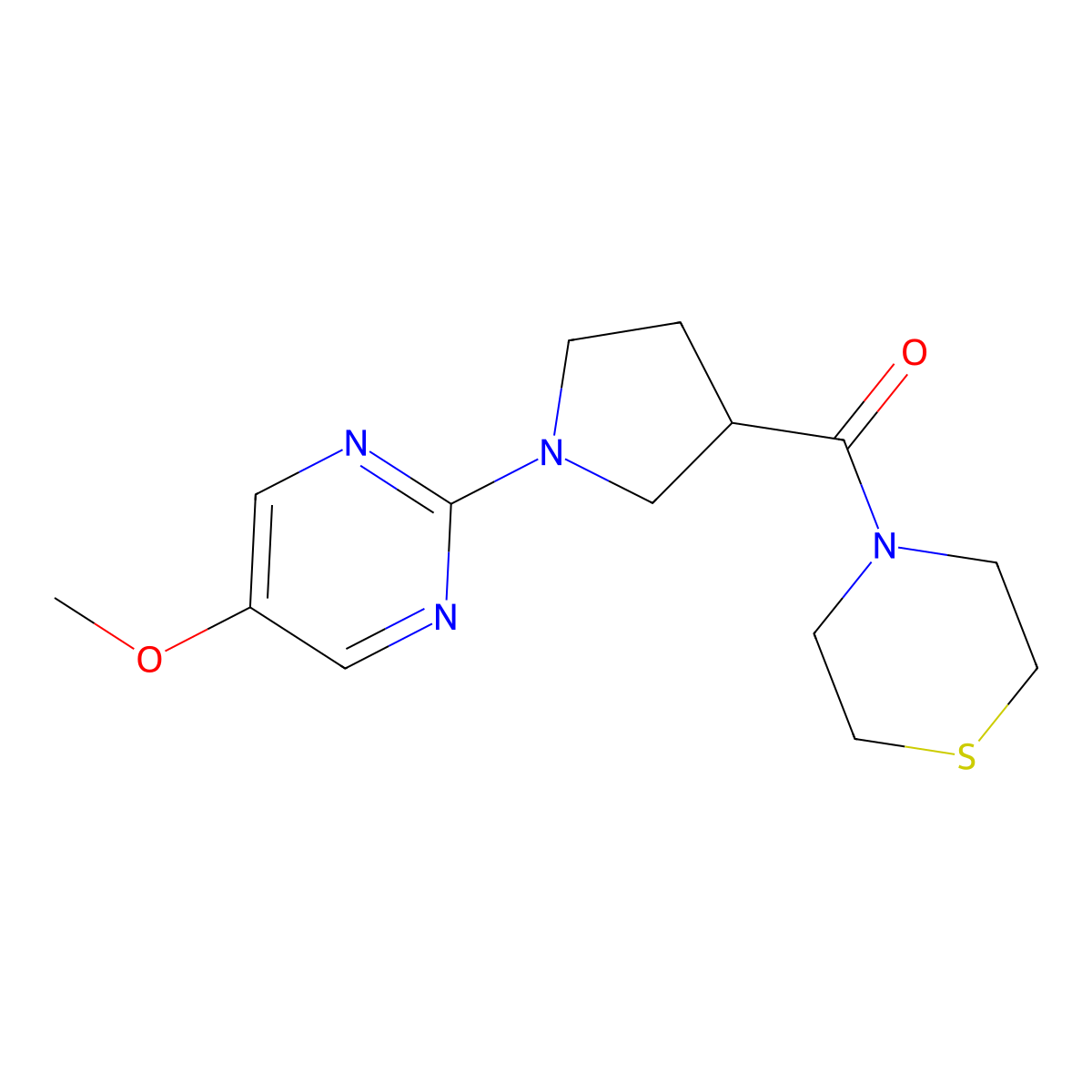 4-[1-(5-Methoxypyrimidin-2-yl)pyrrolidine-3-carbonyl]thiomorpholine molecular structure, CAS 2877701-39-6