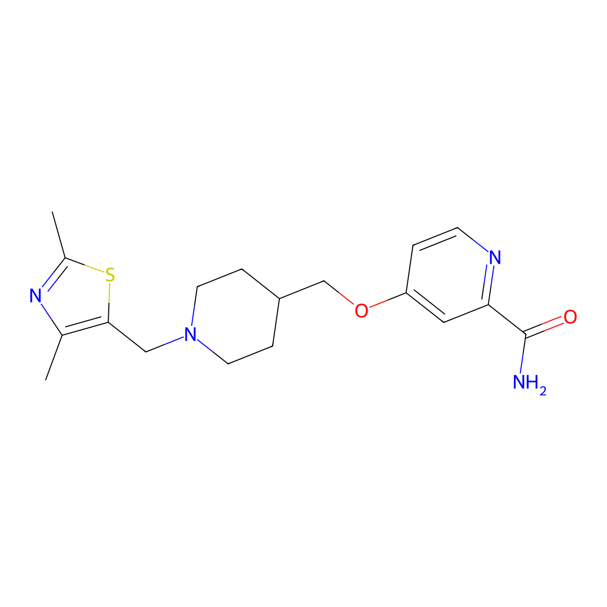 4-({1-[(2,4-Dimethyl-1,3-thiazol-5-yl)methyl]piperidin-4-yl}methoxy)pyridine-2-carboxamide molecular structure, CAS 2877701-42-1