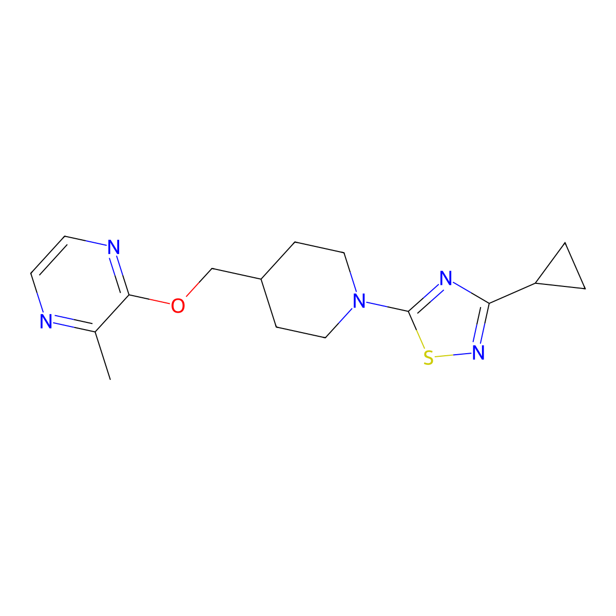 2-{[1-(3-Cyclopropyl-1,2,4-thiadiazol-5-yl)piperidin-4-yl]methoxy}-3-methylpyrazine molecular structure, CAS 2877701-43-2