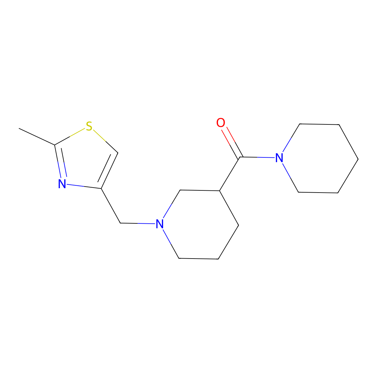 1-[(2-Methyl-1,3-thiazol-4-yl)methyl]-3-(piperidine-1-carbonyl)piperidine molecular structure, CAS 2877701-45-4