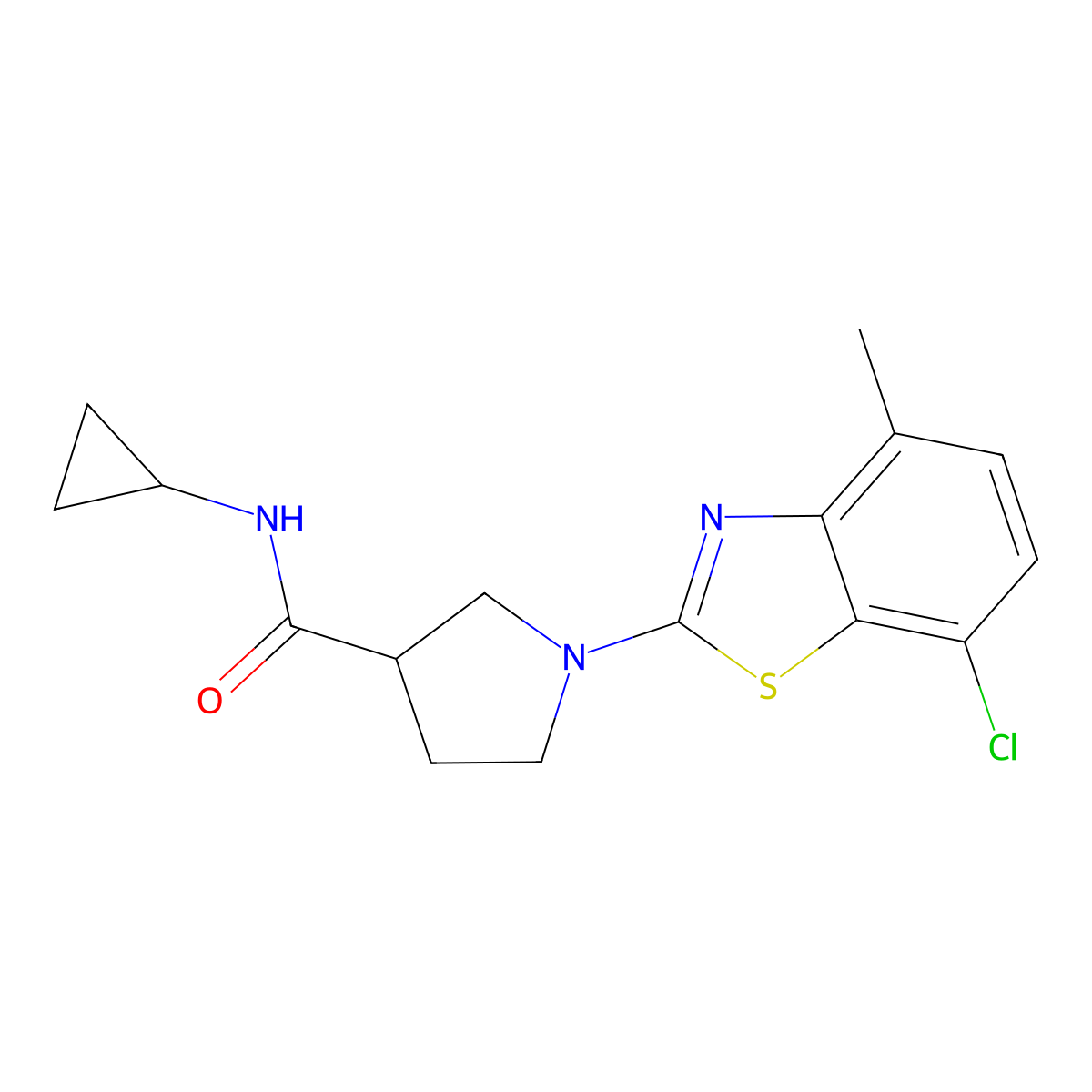 1-(7-chloro-4-methyl-1,3-benzothiazol-2-yl)-N-cyclopropylpyrrolidine-3-carboxamide molecular structure, CAS 2877701-47-6