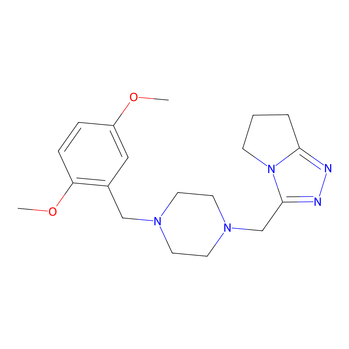 1-[(2,5-dimethoxyphenyl)methyl]-4-({5H,6H,7H-pyrrolo[2,1-c][1,2,4]triazol-3-yl}methyl)piperazine molecular structure, CAS 2877701-50-1