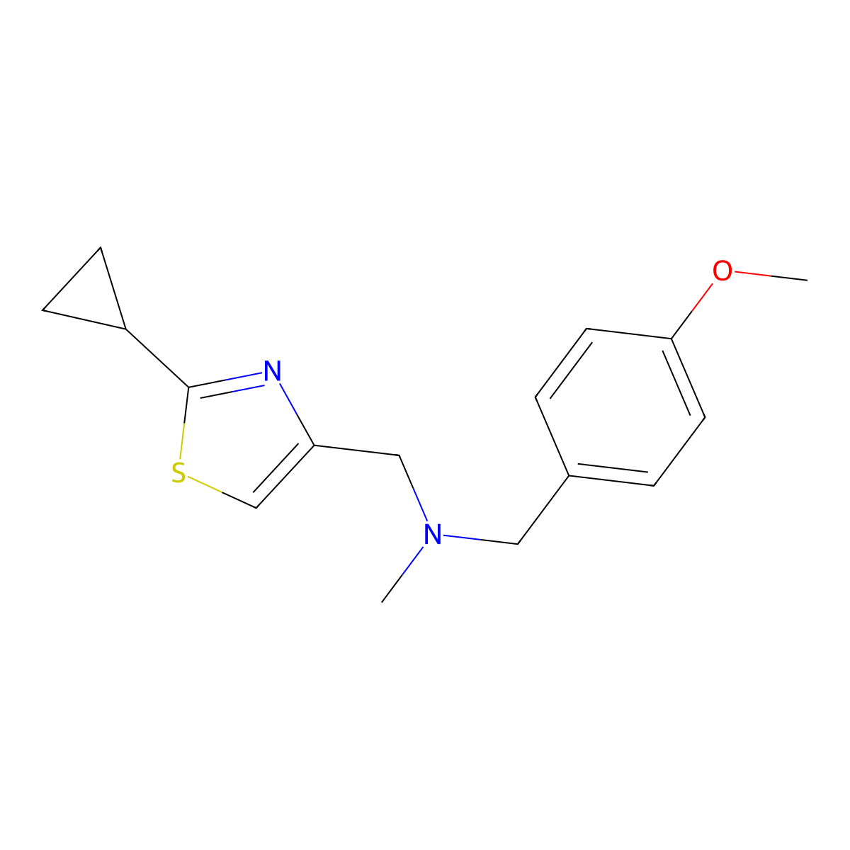 [(2-Cyclopropyl-1,3-thiazol-4-yl)methyl][(4-methoxyphenyl)methyl]methylamine molecular structure, CAS 2877701-53-4