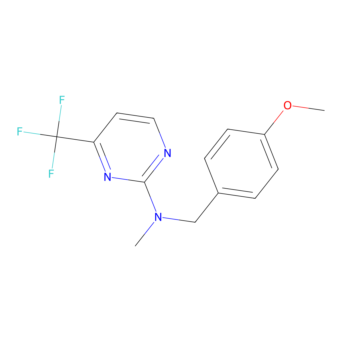 N-[(4-methoxyphenyl)methyl]-N-methyl-4-(trifluoromethyl)pyrimidin-2-amine molecular structure, CAS 2877701-54-5