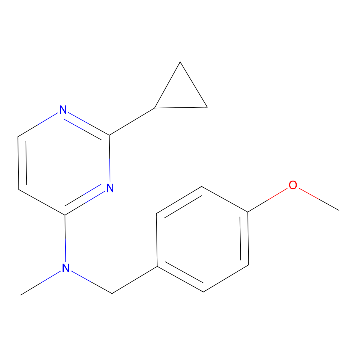 2-cyclopropyl-N-[(4-methoxyphenyl)methyl]-N-methylpyrimidin-4-amine molecular structure, CAS 2877701-56-7