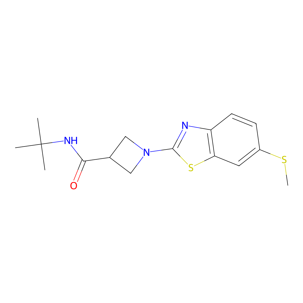 N-tert-butyl-1-[6-(methylsulfanyl)-1,3-benzothiazol-2-yl]azetidine-3-carboxamide molecular structure, CAS 2877701-57-8