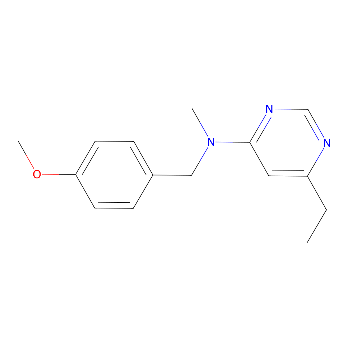 6-ethyl-N-[(4-methoxyphenyl)methyl]-N-methylpyrimidin-4-amine molecular structure, CAS 2877701-58-9