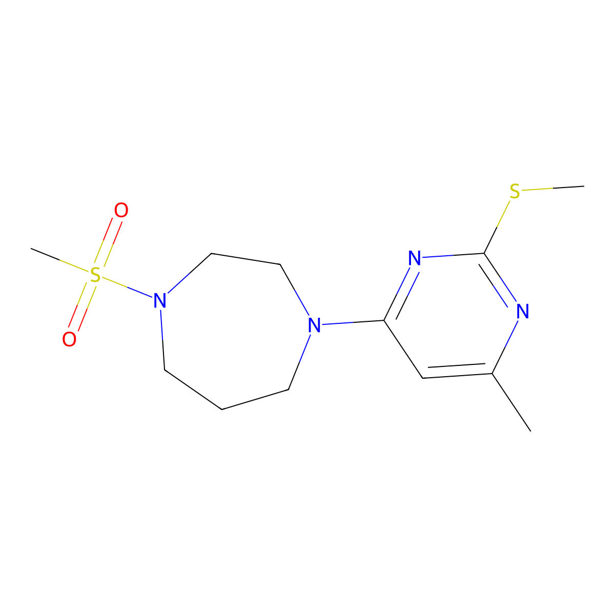 1-Methanesulfonyl-4-[6-methyl-2-(methylsulfanyl)pyrimidin-4-yl]-1,4-diazepane molecular structure, CAS 2877701-62-5