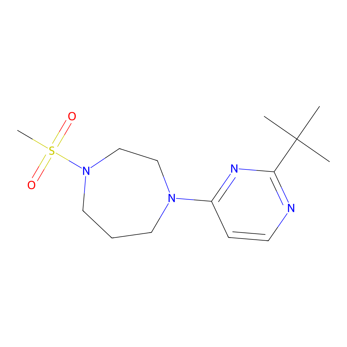1-(2-Tert-butylpyrimidin-4-yl)-4-methanesulfonyl-1,4-diazepane molecular structure, CAS 2877701-65-8