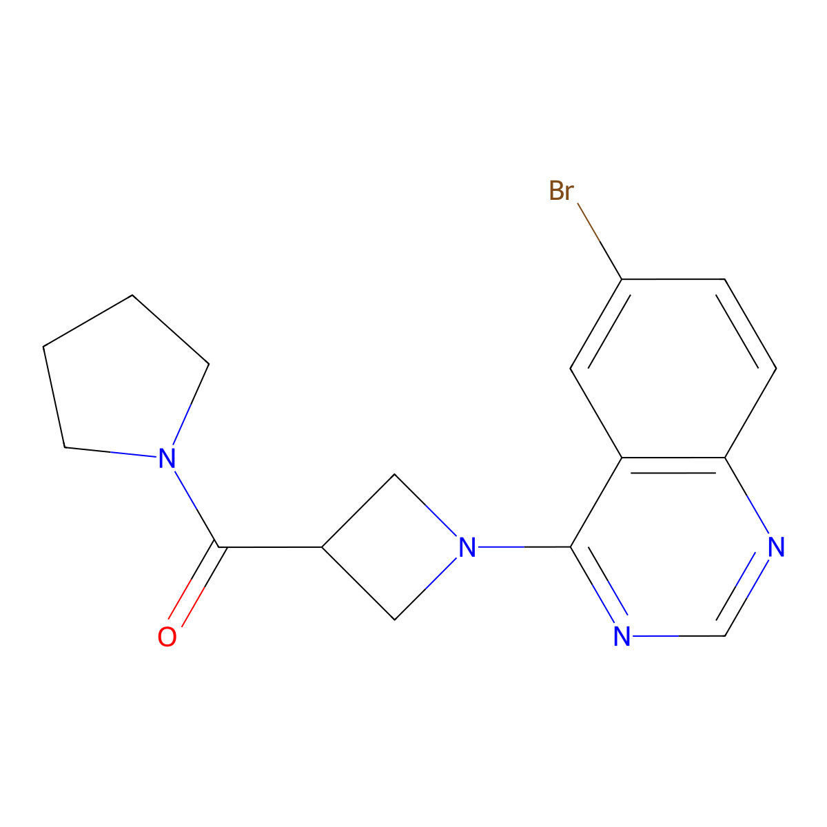 6-Bromo-4-[3-(pyrrolidine-1-carbonyl)azetidin-1-yl]quinazoline molecular structure, CAS 2877701-71-6