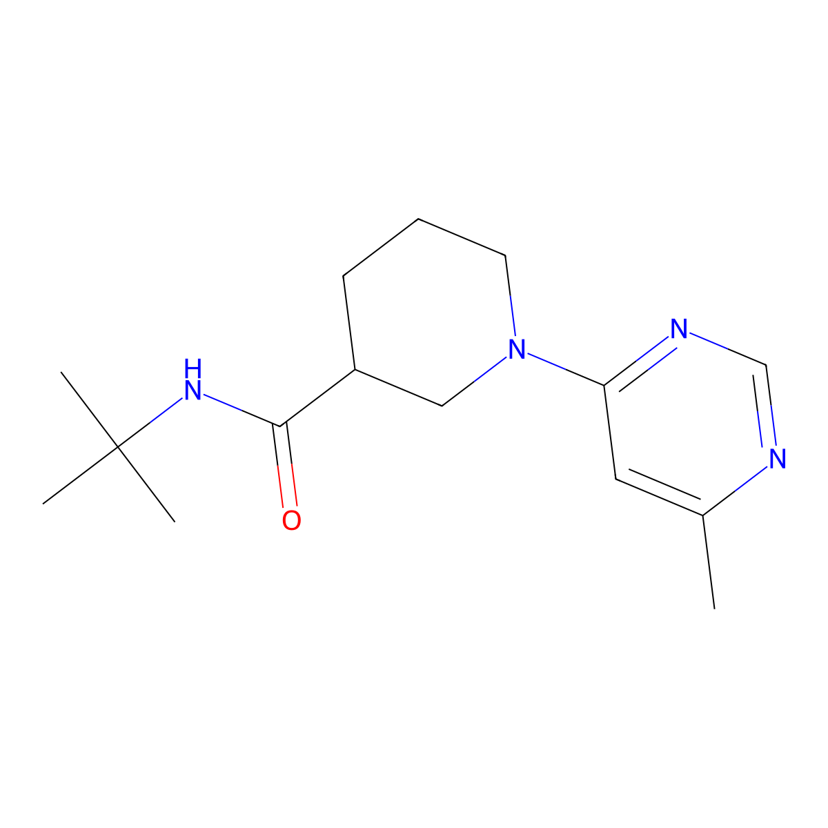 N-tert-butyl-1-(6-methylpyrimidin-4-yl)piperidine-3-carboxamide molecular structure, CAS 2877701-74-9