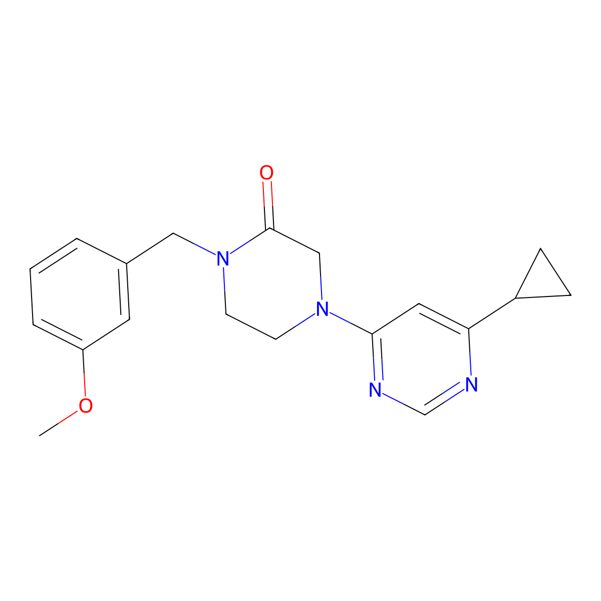 4-(6-Cyclopropylpyrimidin-4-yl)-1-[(3-methoxyphenyl)methyl]piperazin-2-one molecular structure, CAS 2877701-79-4