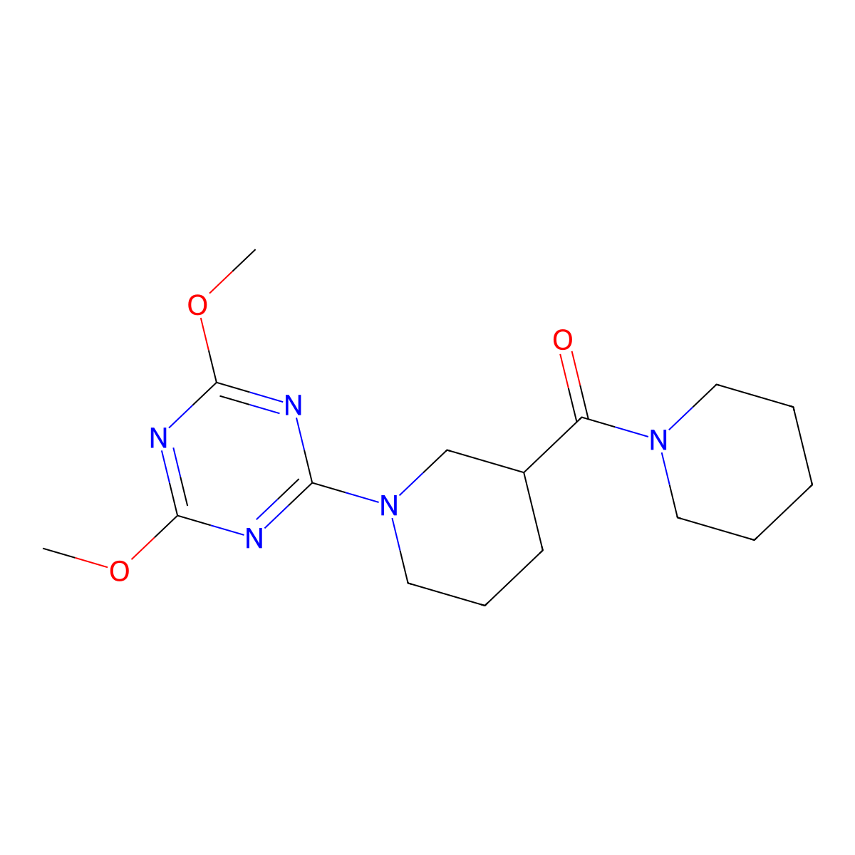 2,4-Dimethoxy-6-[3-(piperidine-1-carbonyl)piperidin-1-yl]-1,3,5-triazine molecular structure, CAS 2877701-81-8