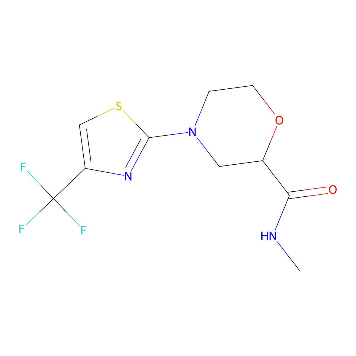 N-methyl-4-[4-(trifluoromethyl)-1,3-thiazol-2-yl]morpholine-2-carboxamide molecular structure, CAS 2877701-83-0
