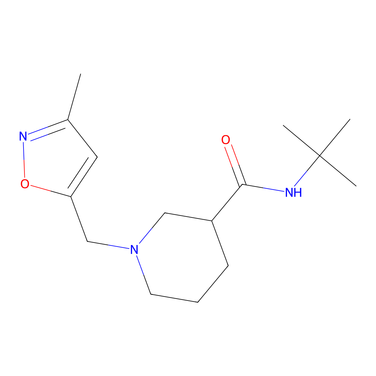 N-tert-butyl-1-[(3-methyl-1,2-oxazol-5-yl)methyl]piperidine-3-carboxamide molecular structure, CAS 2877701-84-1