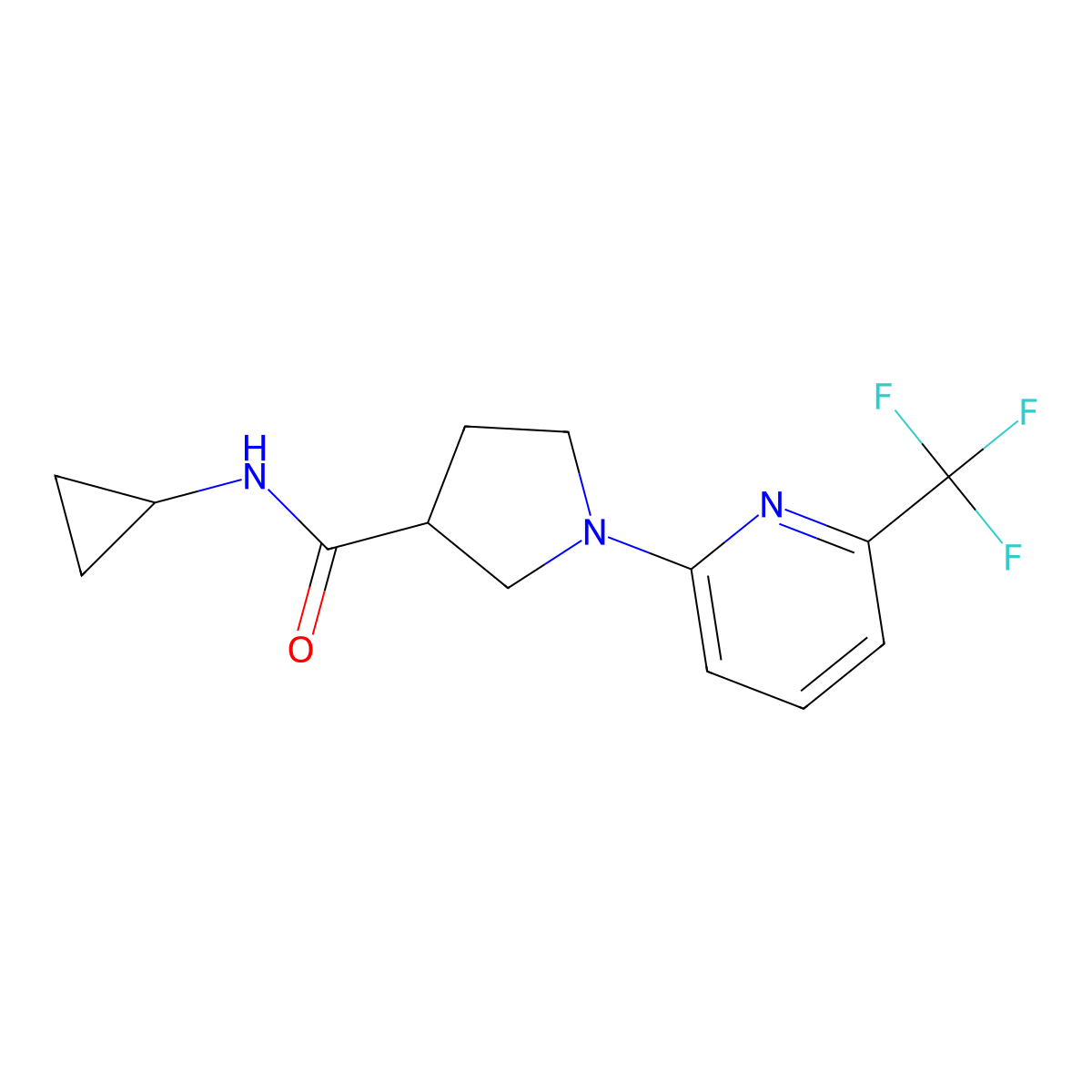 N-cyclopropyl-1-[6-(trifluoromethyl)pyridin-2-yl]pyrrolidine-3-carboxamide molecular structure, CAS 2877701-87-4