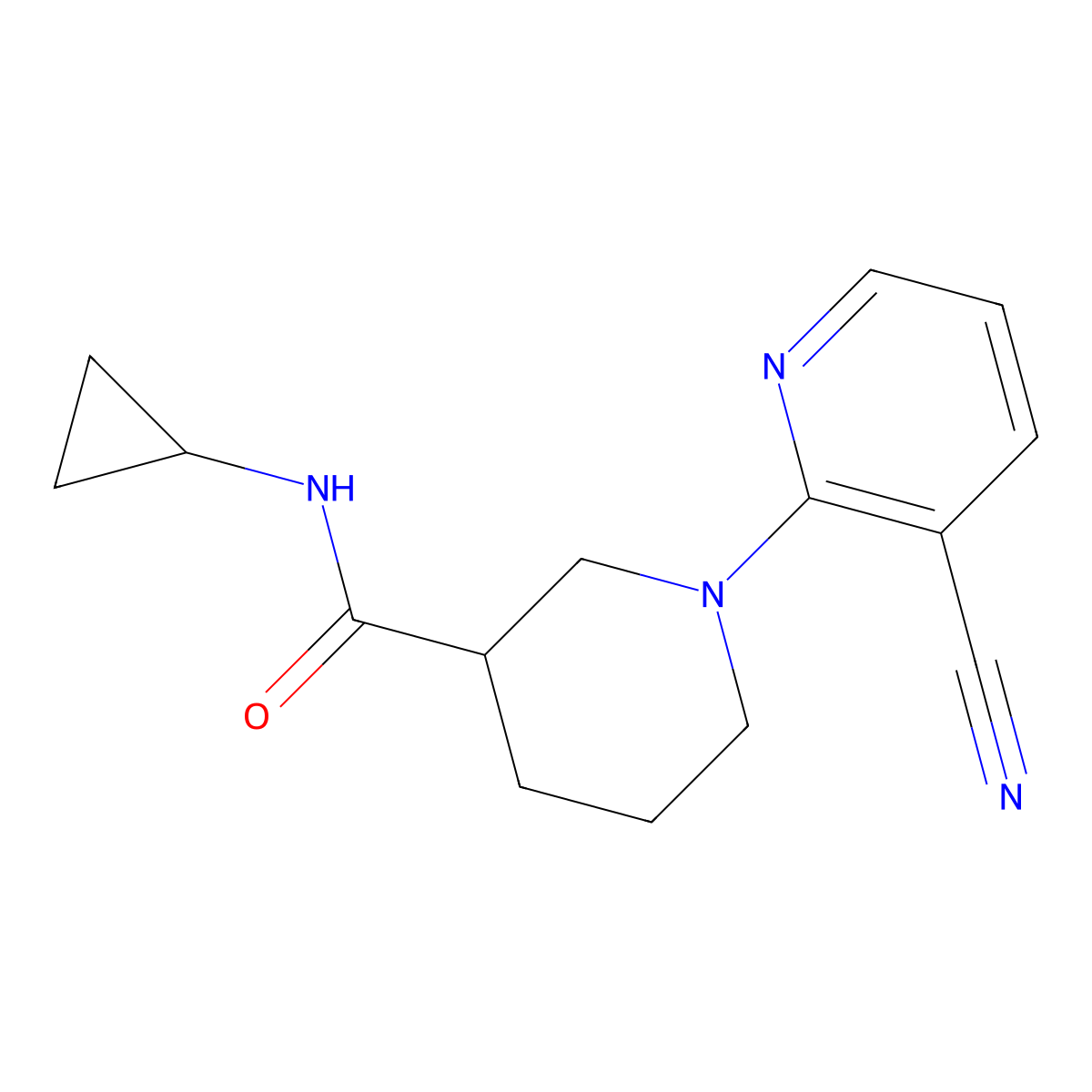 1-(3-cyanopyridin-2-yl)-N-cyclopropylpiperidine-3-carboxamide molecular structure, CAS 2877701-89-6