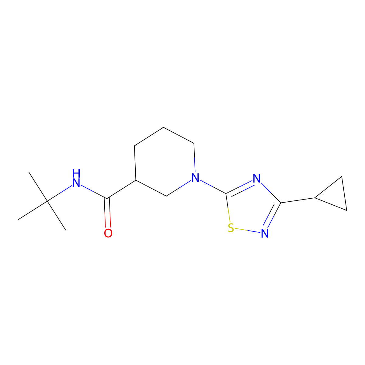 N-tert-butyl-1-(3-cyclopropyl-1,2,4-thiadiazol-5-yl)piperidine-3-carboxamide molecular structure, CAS 2877701-90-9