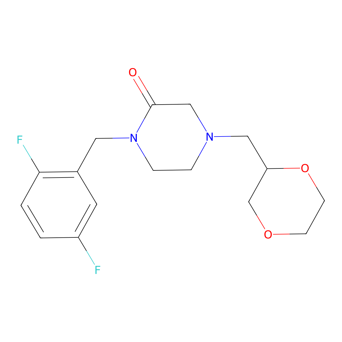 1-[(2,5-Difluorophenyl)methyl]-4-[(1,4-dioxan-2-yl)methyl]piperazin-2-one molecular structure, CAS 2877701-95-4