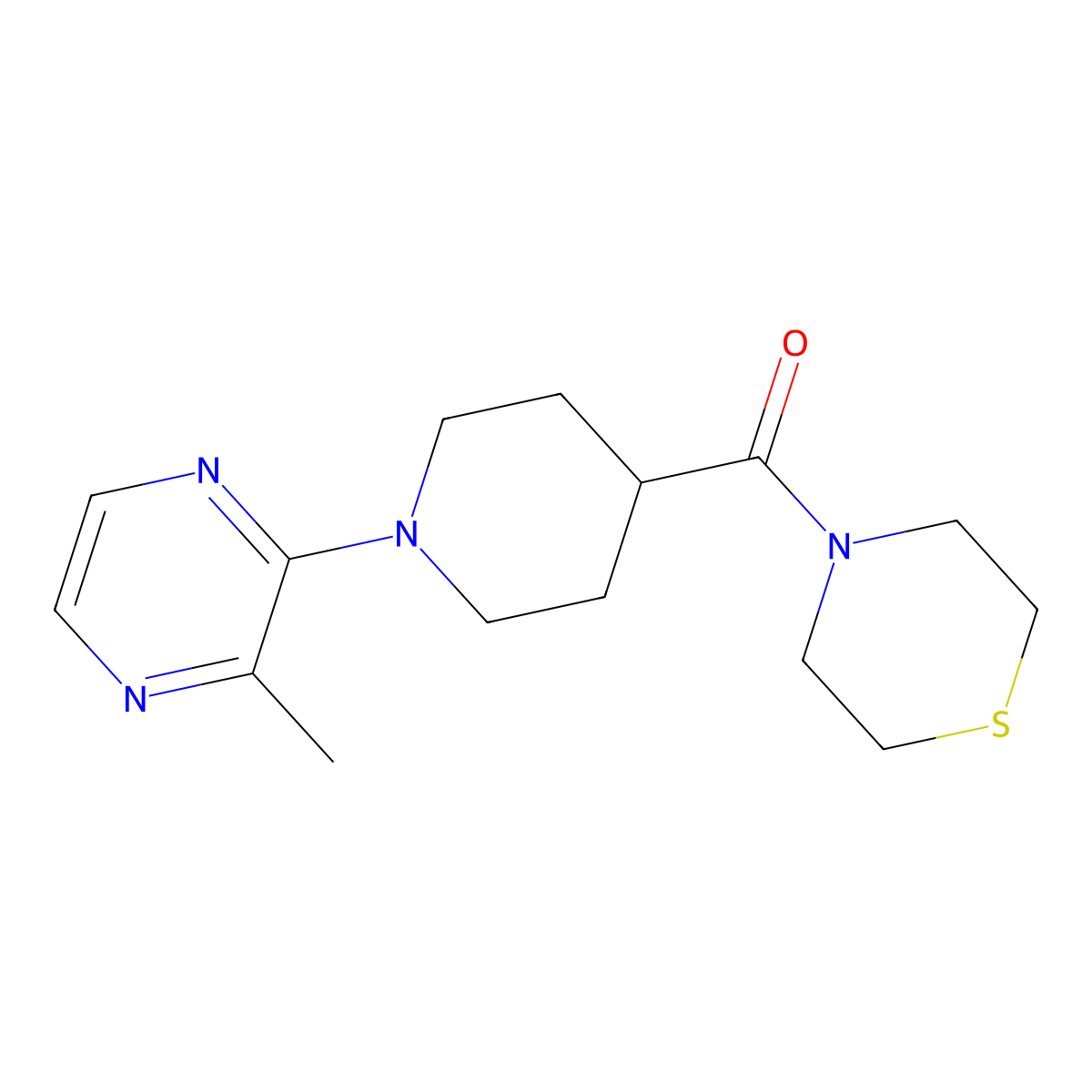 4-[1-(3-Methylpyrazin-2-yl)piperidine-4-carbonyl]thiomorpholine molecular structure, CAS 2877701-99-8