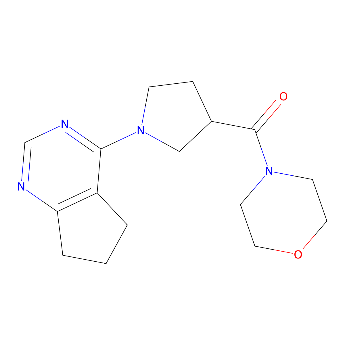 4-(1-{5H,6H,7H-cyclopenta[d]pyrimidin-4-yl}pyrrolidine-3-carbonyl)morpholine molecular structure, CAS 2877702-00-4