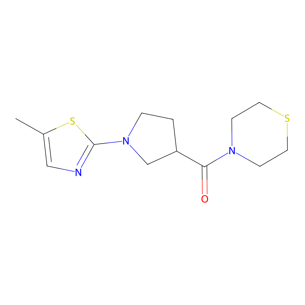 4-[1-(5-Methyl-1,3-thiazol-2-yl)pyrrolidine-3-carbonyl]thiomorpholine molecular structure, CAS 2877702-05-9