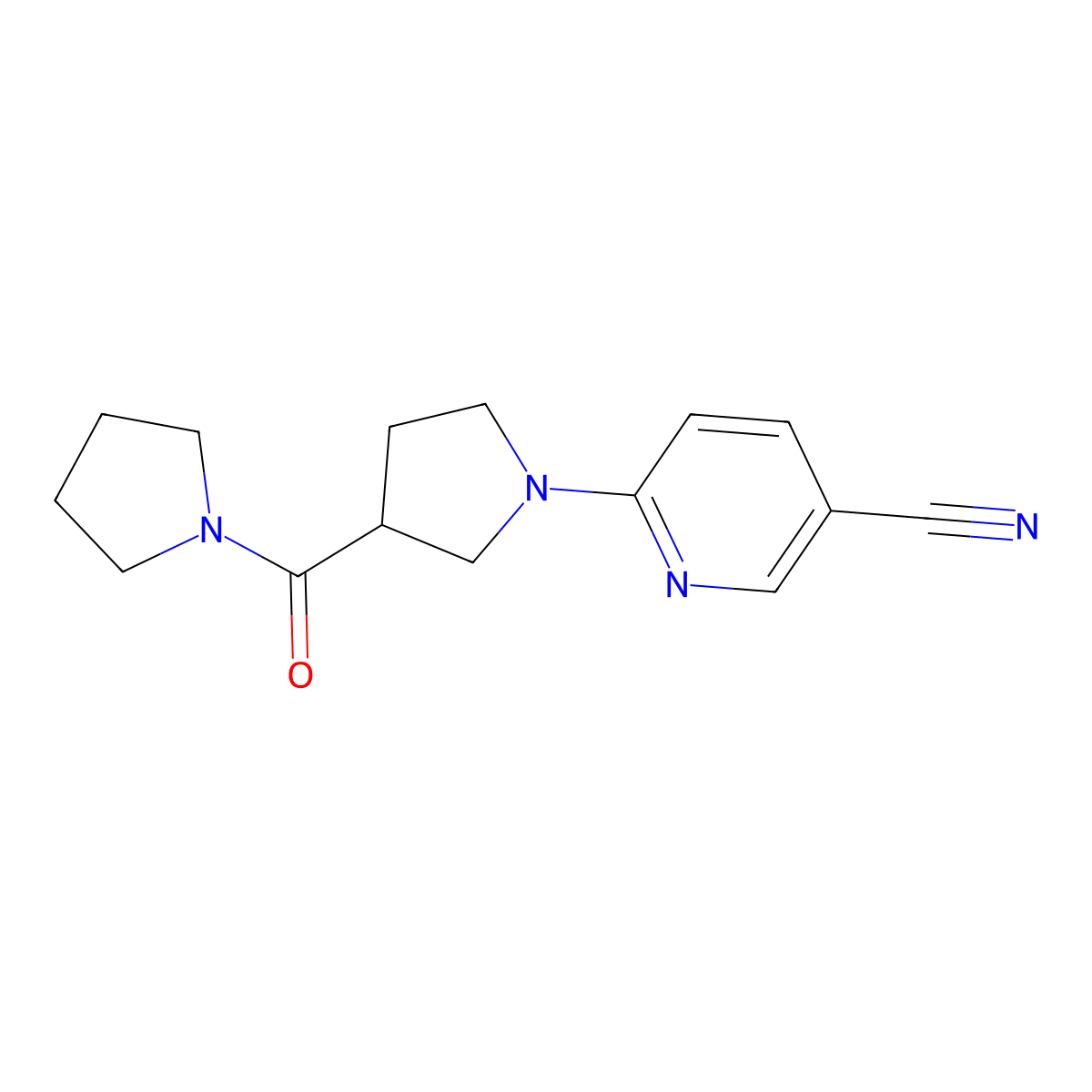 6-[3-(Pyrrolidine-1-carbonyl)pyrrolidin-1-yl]pyridine-3-carbonitrile molecular structure, CAS 2877702-12-8