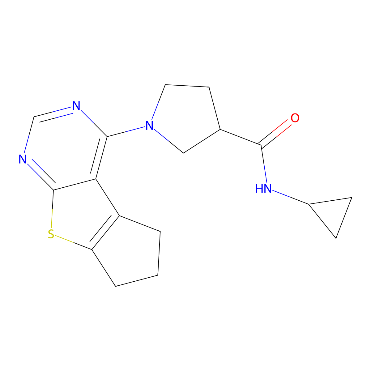 N-cyclopropyl-1-{7-thia-9,11-diazatricyclo[6.4.0.0^{2,6}]dodeca-1(8),2(6),9,11-tetraen-12-yl}pyrrolidine-3-carboxamide molecular structure, CAS 2877702-13-9