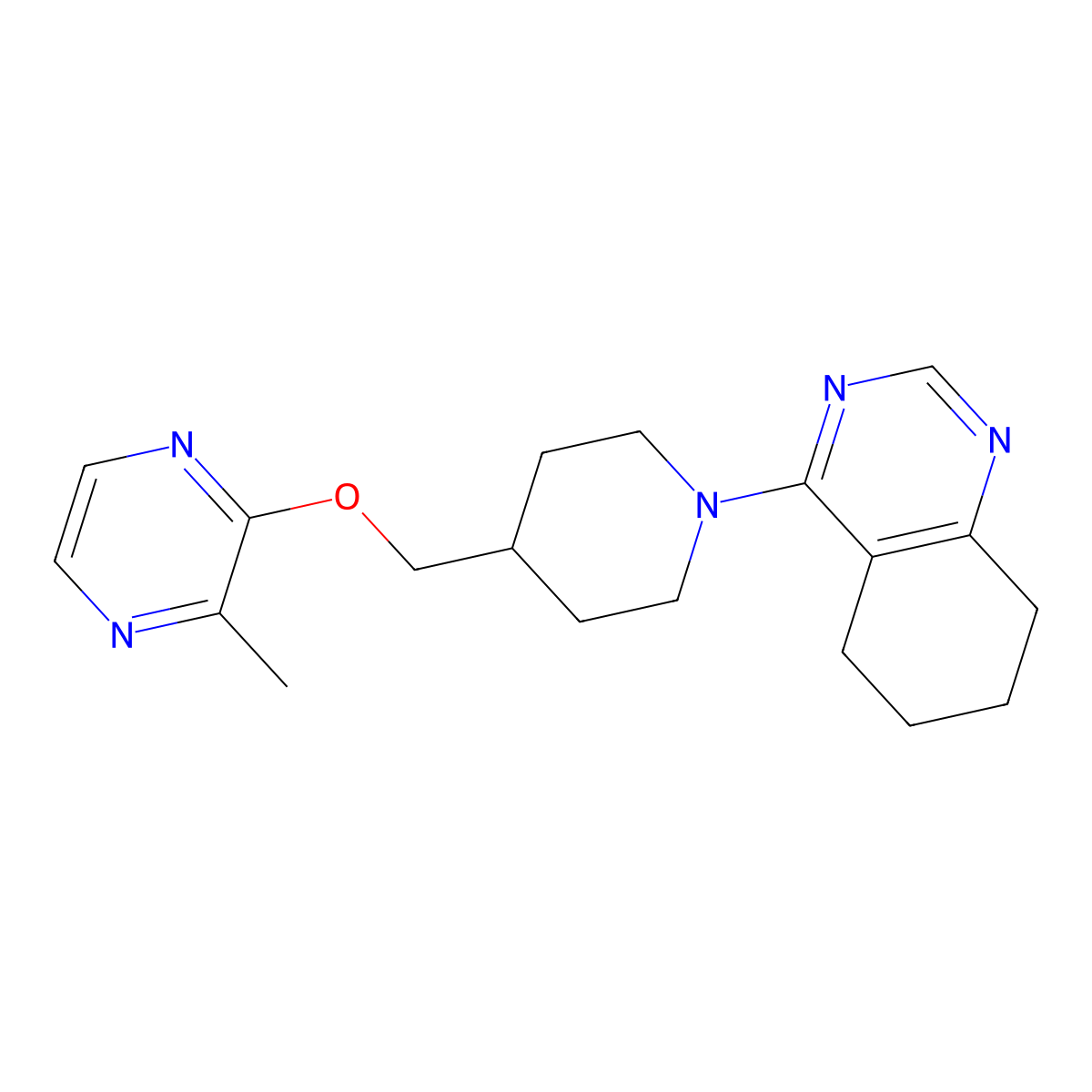 4-(4-{[(3-Methylpyrazin-2-yl)oxy]methyl}piperidin-1-yl)-5,6,7,8-tetrahydroquinazoline molecular structure, CAS 2877702-14-0