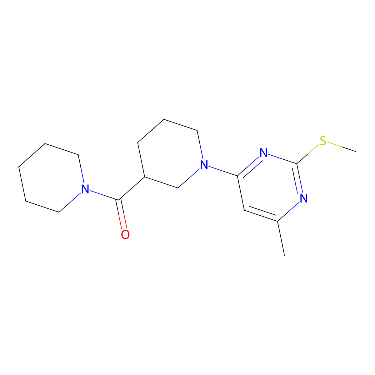 4-Methyl-2-(methylsulfanyl)-6-[3-(piperidine-1-carbonyl)piperidin-1-yl]pyrimidine molecular structure, CAS 2877702-26-4