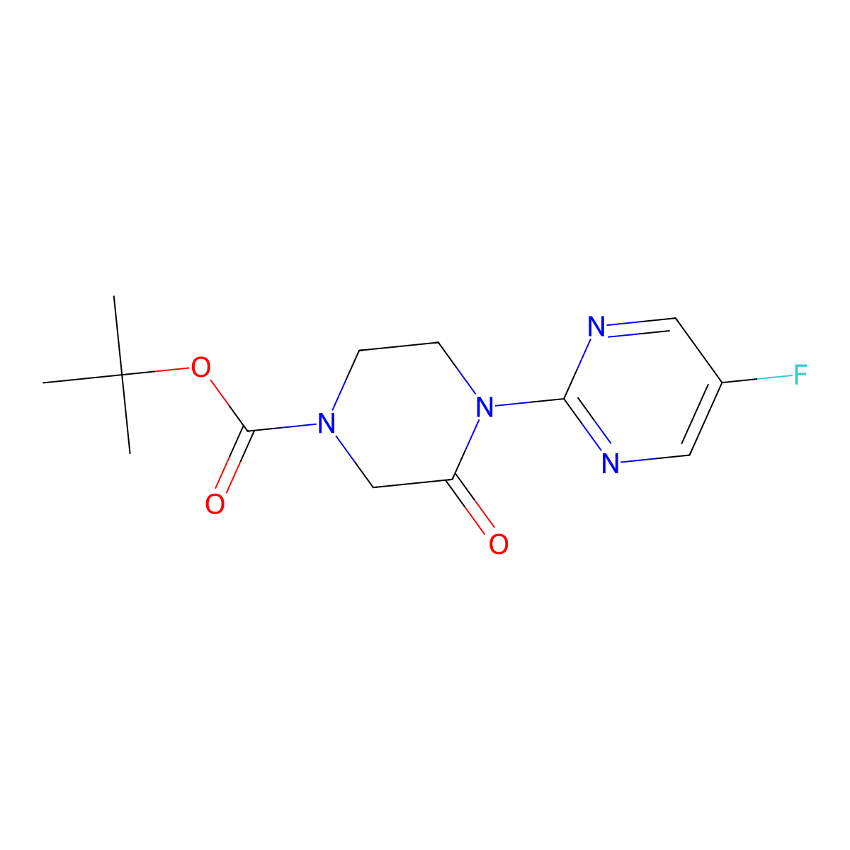 Tert-butyl 4-(5-fluoropyrimidin-2-yl)-3-oxopiperazine-1-carboxylate molecular structure, CAS 2877702-27-5
