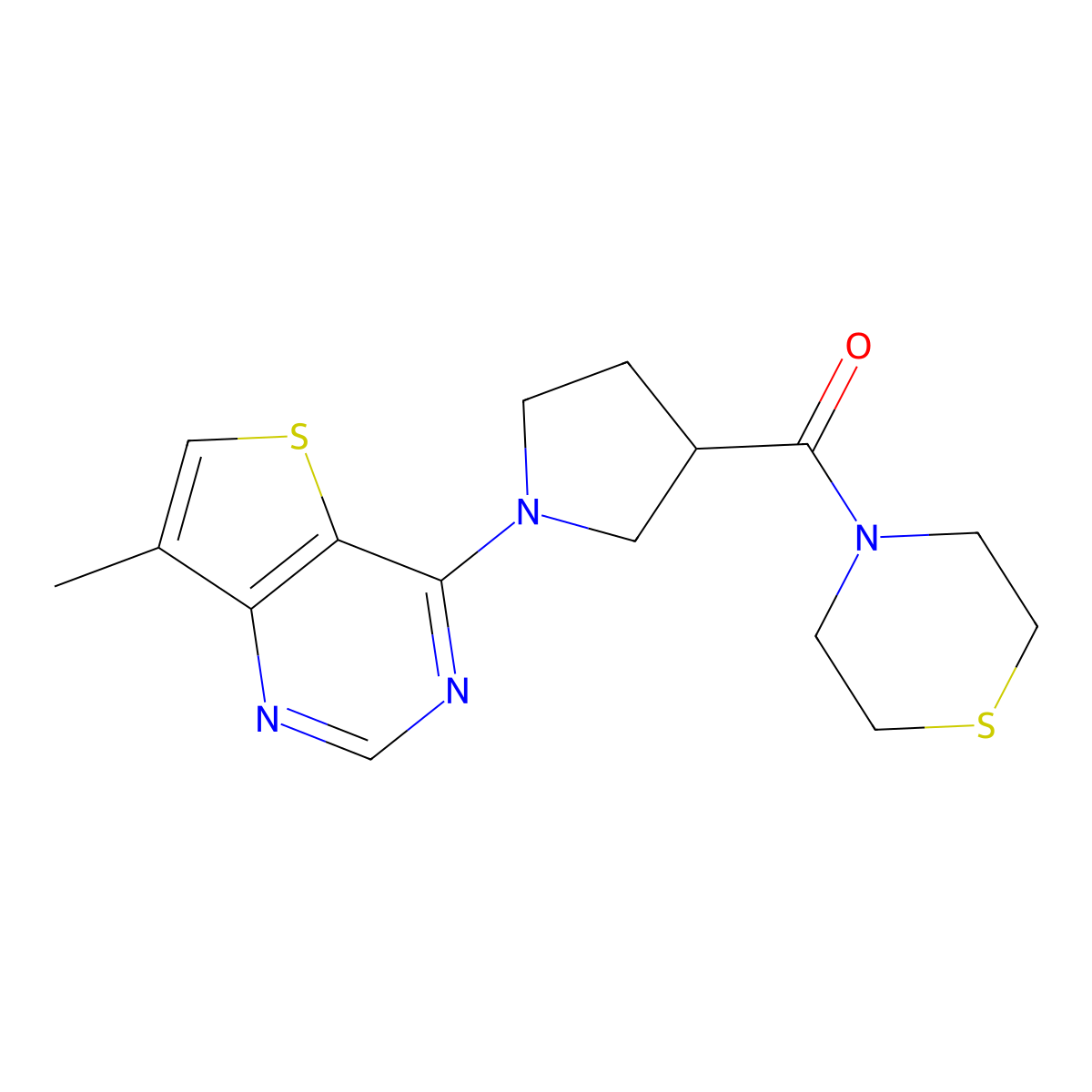 4-(1-{7-Methylthieno[3,2-d]pyrimidin-4-yl}pyrrolidine-3-carbonyl)thiomorpholine molecular structure, CAS 2877702-30-0