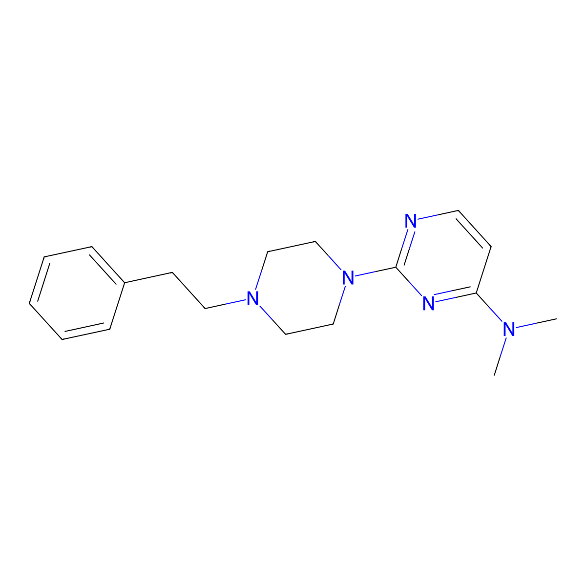 N,N-dimethyl-2-[4-(2-phenylethyl)piperazin-1-yl]pyrimidin-4-amine molecular structure, CAS 2877702-33-3