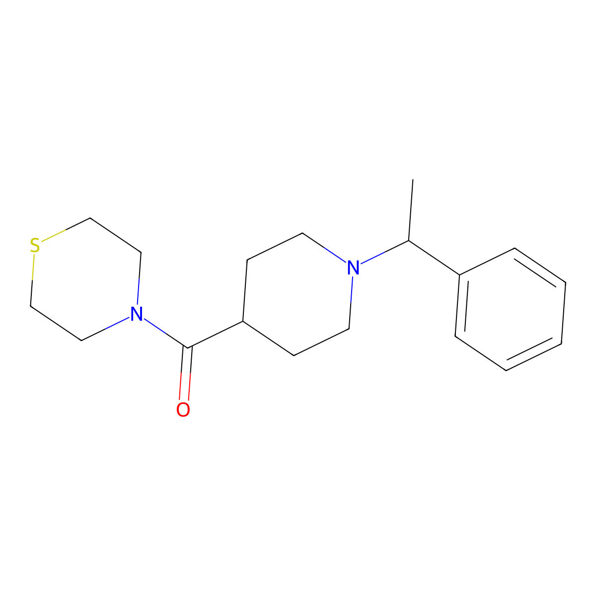 4-[1-(1-Phenylethyl)piperidine-4-carbonyl]thiomorpholine molecular structure, CAS 2877702-35-5