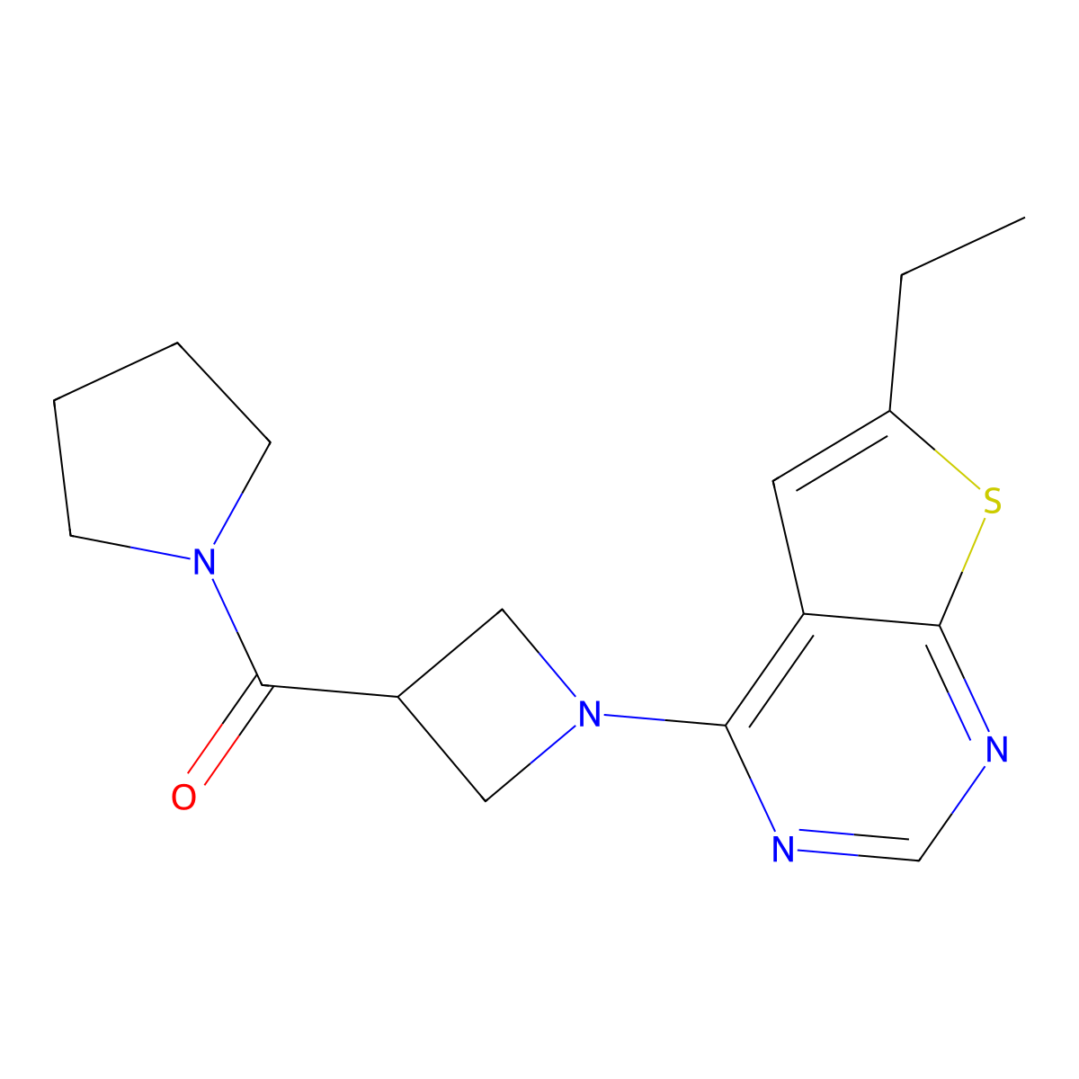 1-(1-{6-Ethylthieno[2,3-d]pyrimidin-4-yl}azetidine-3-carbonyl)pyrrolidine molecular structure, CAS 2877702-38-8