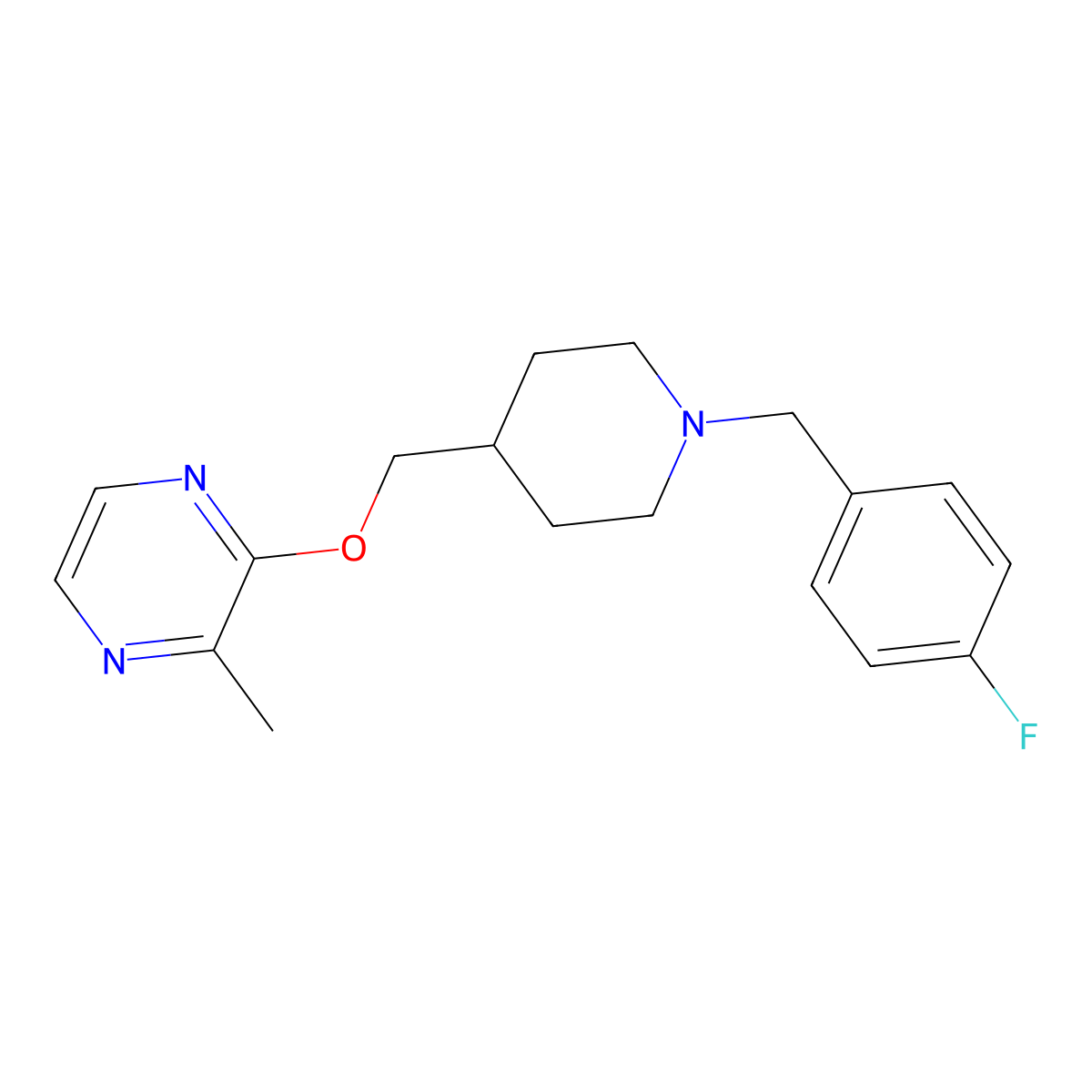 2-({1-[(4-Fluorophenyl)methyl]piperidin-4-yl}methoxy)-3-methylpyrazine molecular structure, CAS 2877702-39-9