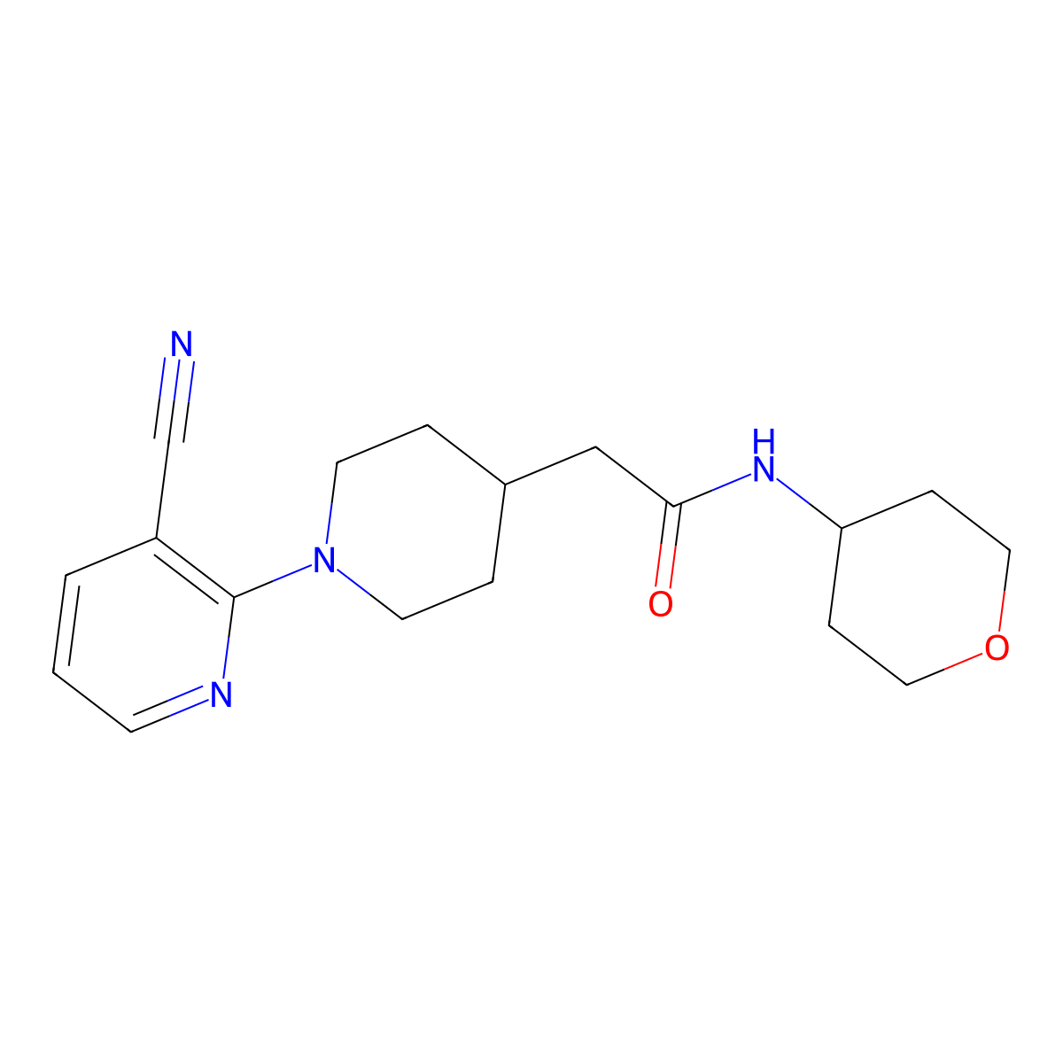2-[1-(3-cyanopyridin-2-yl)piperidin-4-yl]-N-(oxan-4-yl)acetamide molecular structure, CAS 2877702-45-7