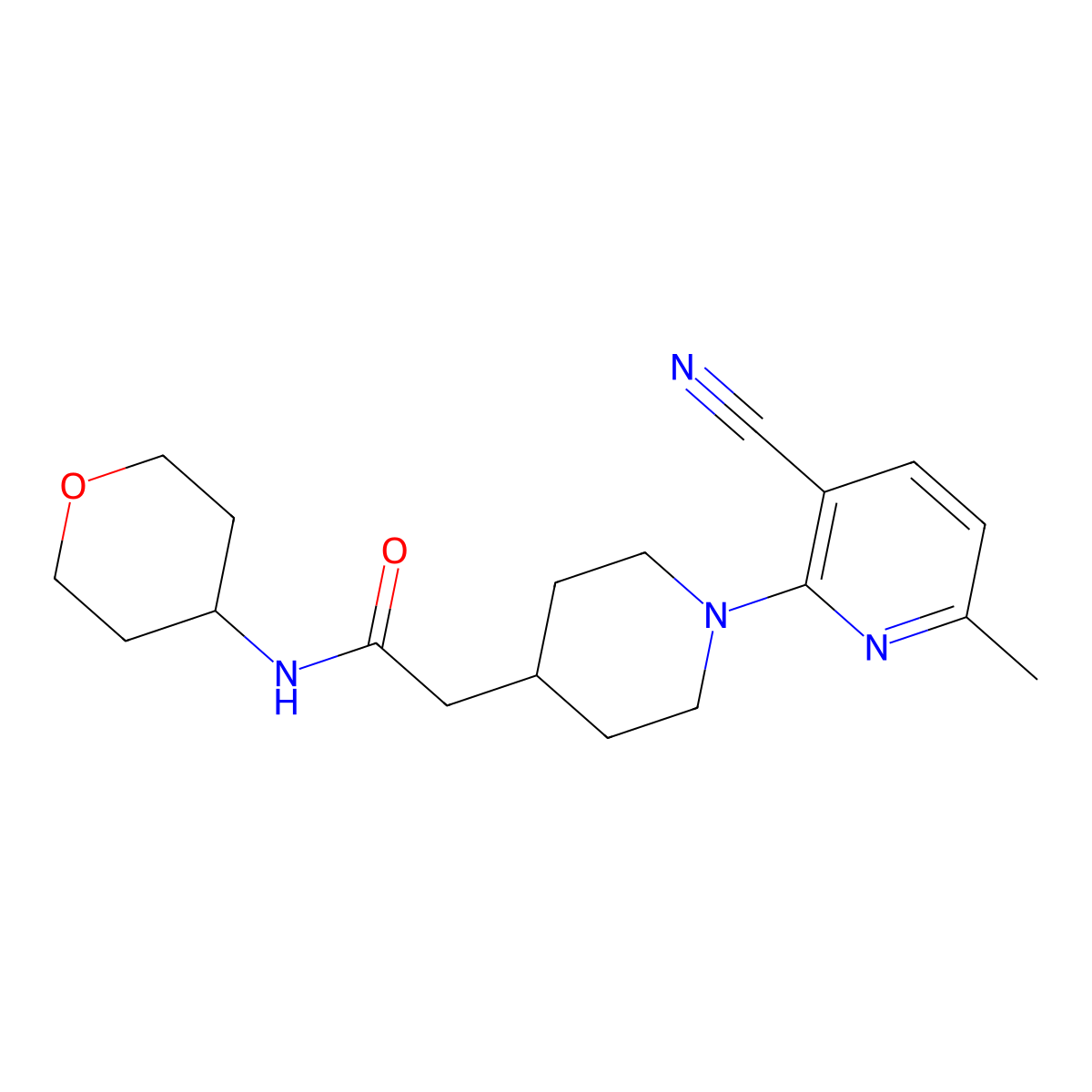2-[1-(3-cyano-6-methylpyridin-2-yl)piperidin-4-yl]-N-(oxan-4-yl)acetamide molecular structure, CAS 2877702-46-8