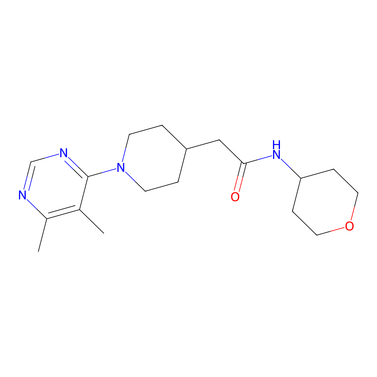 2-[1-(5,6-dimethylpyrimidin-4-yl)piperidin-4-yl]-N-(oxan-4-yl)acetamide molecular structure, CAS 2877702-47-9