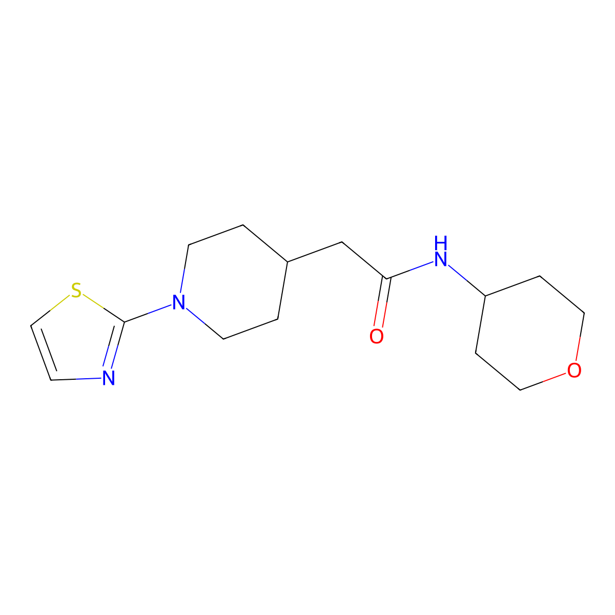 N-(oxan-4-yl)-2-[1-(1,3-thiazol-2-yl)piperidin-4-yl]acetamide molecular structure, CAS 2877702-48-0