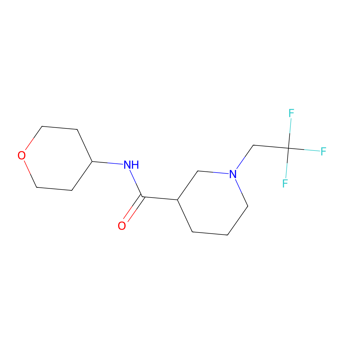 N-(oxan-4-yl)-1-(2,2,2-trifluoroethyl)piperidine-3-carboxamide molecular structure, CAS 2877702-51-5