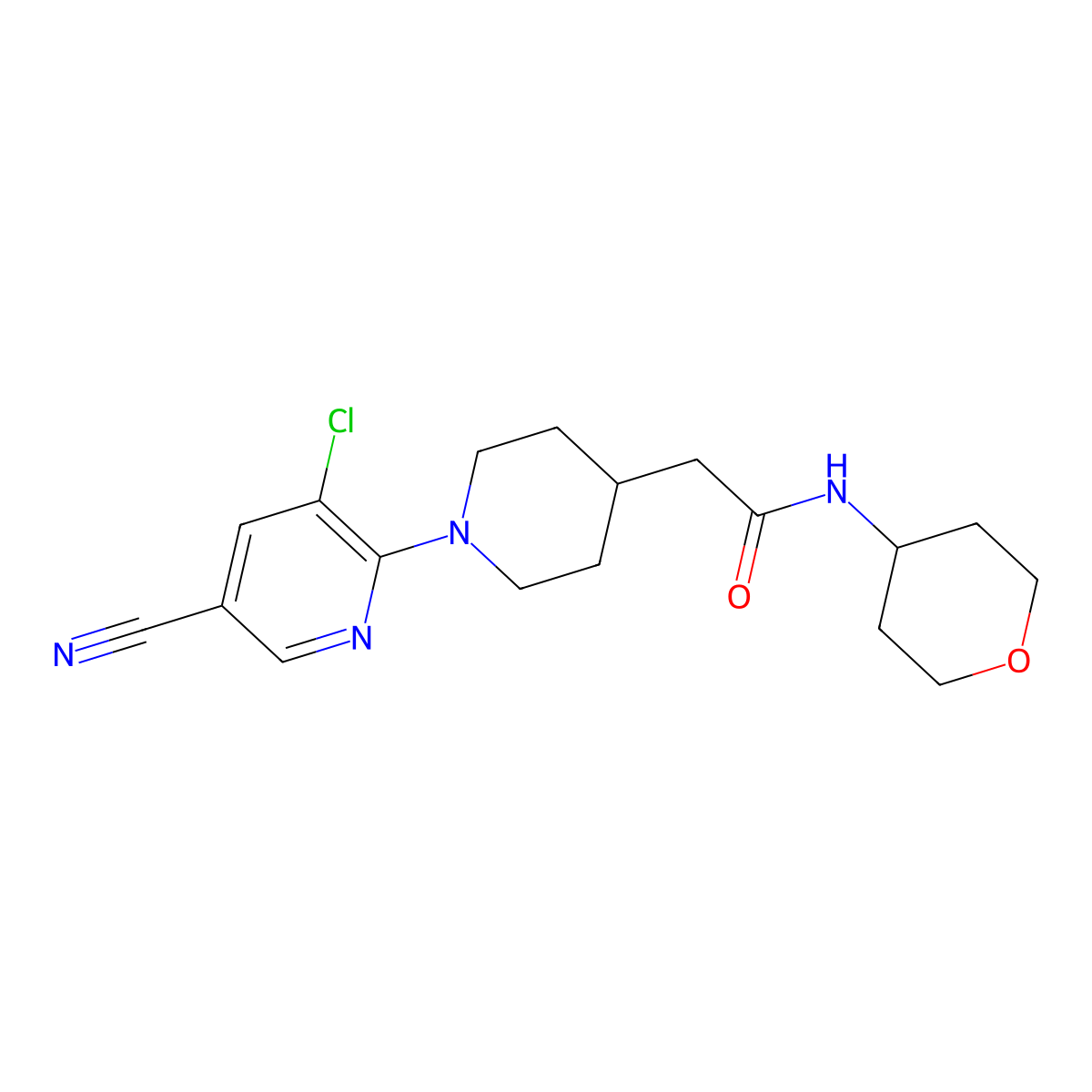 2-[1-(3-chloro-5-cyanopyridin-2-yl)piperidin-4-yl]-N-(oxan-4-yl)acetamide molecular structure, CAS 2877702-52-6
