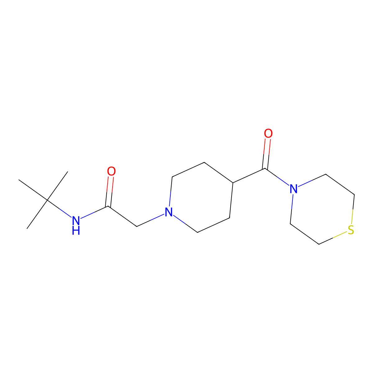 N-tert-butyl-2-[4-(thiomorpholine-4-carbonyl)piperidin-1-yl]acetamide molecular structure, CAS 2877702-57-1