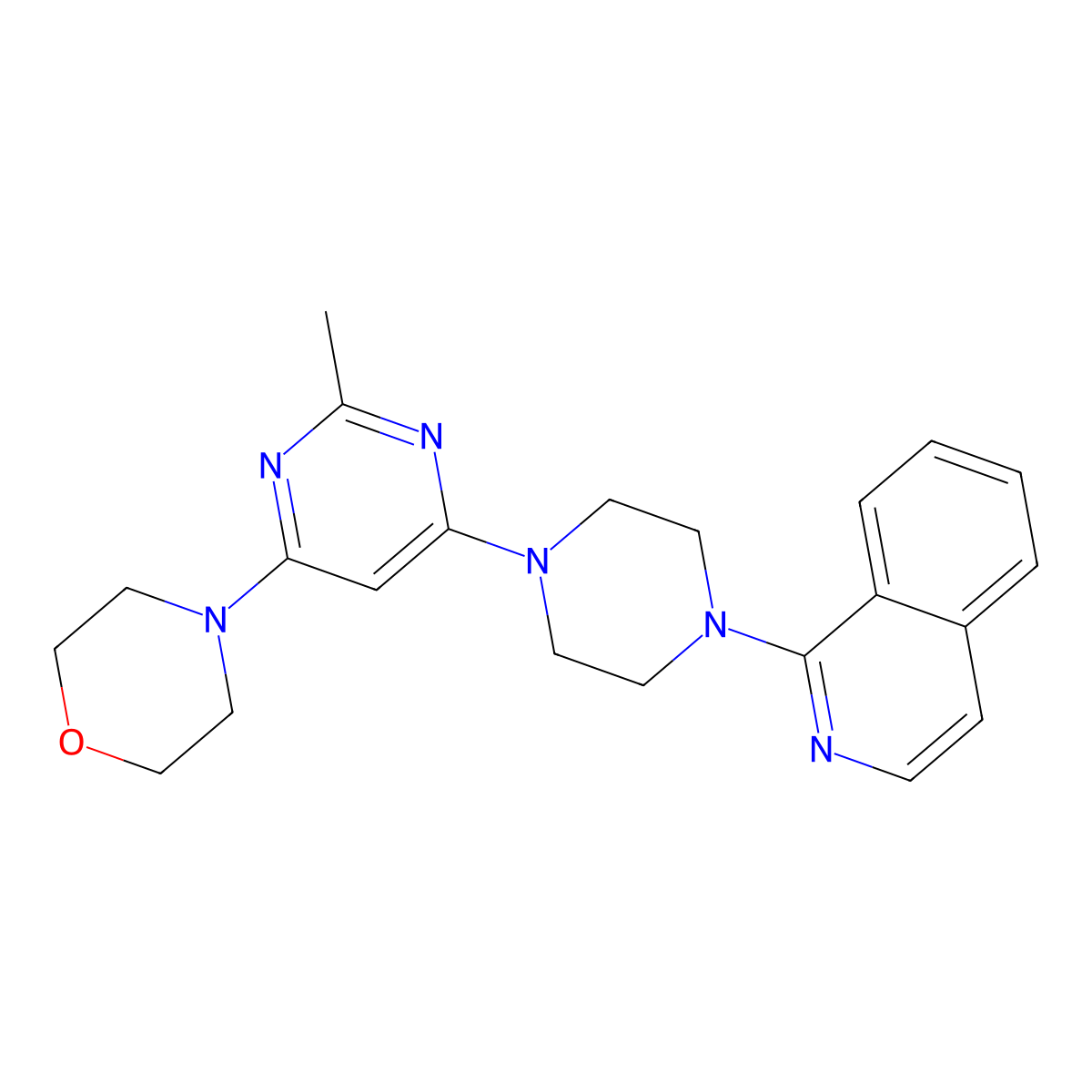 1-{4-[2-Methyl-6-(morpholin-4-yl)pyrimidin-4-yl]piperazin-1-yl}isoquinoline molecular structure, CAS 2877702-59-3