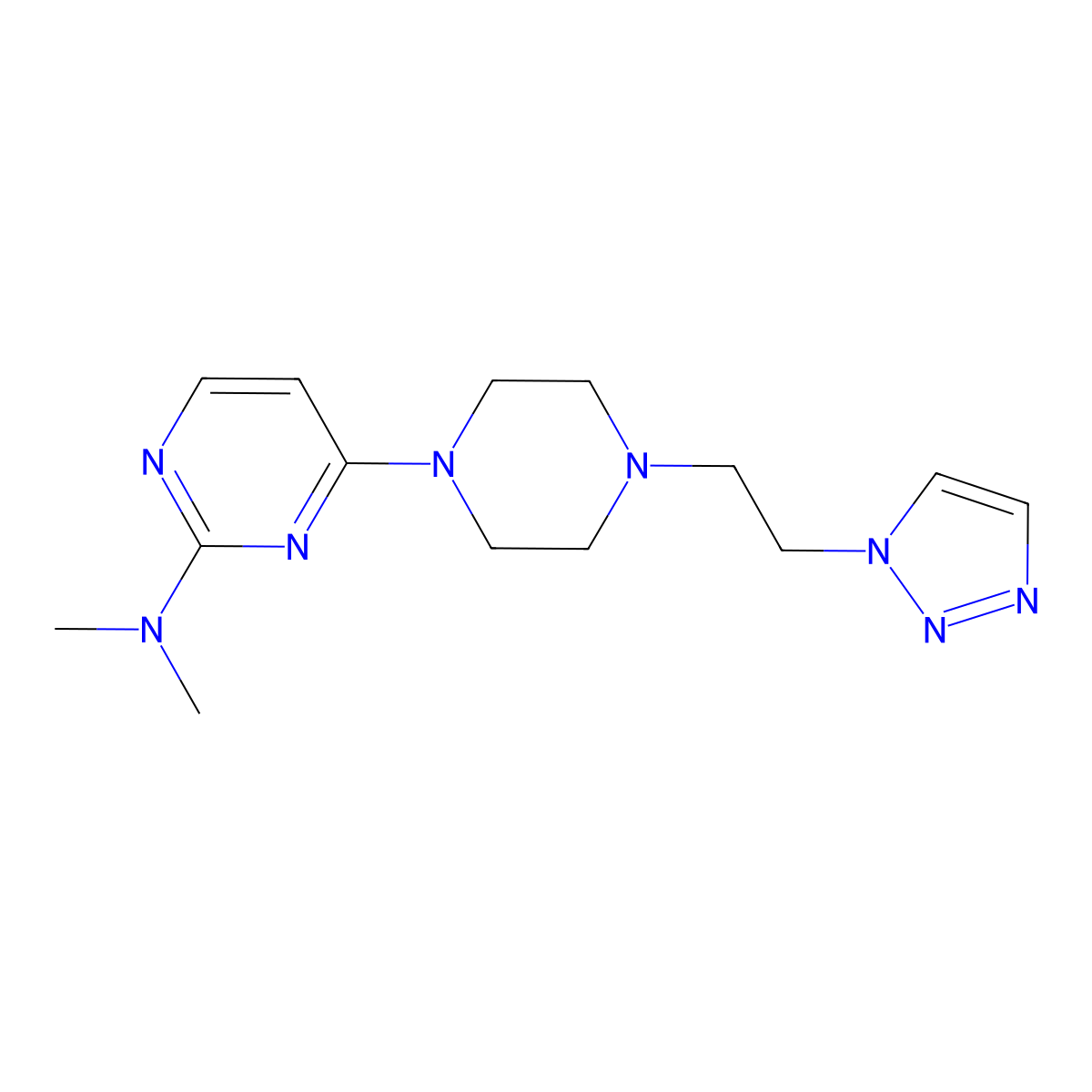 N,N-dimethyl-4-{4-[2-(1H-1,2,3-triazol-1-yl)ethyl]piperazin-1-yl}pyrimidin-2-amine molecular structure, CAS 2877702-61-7
