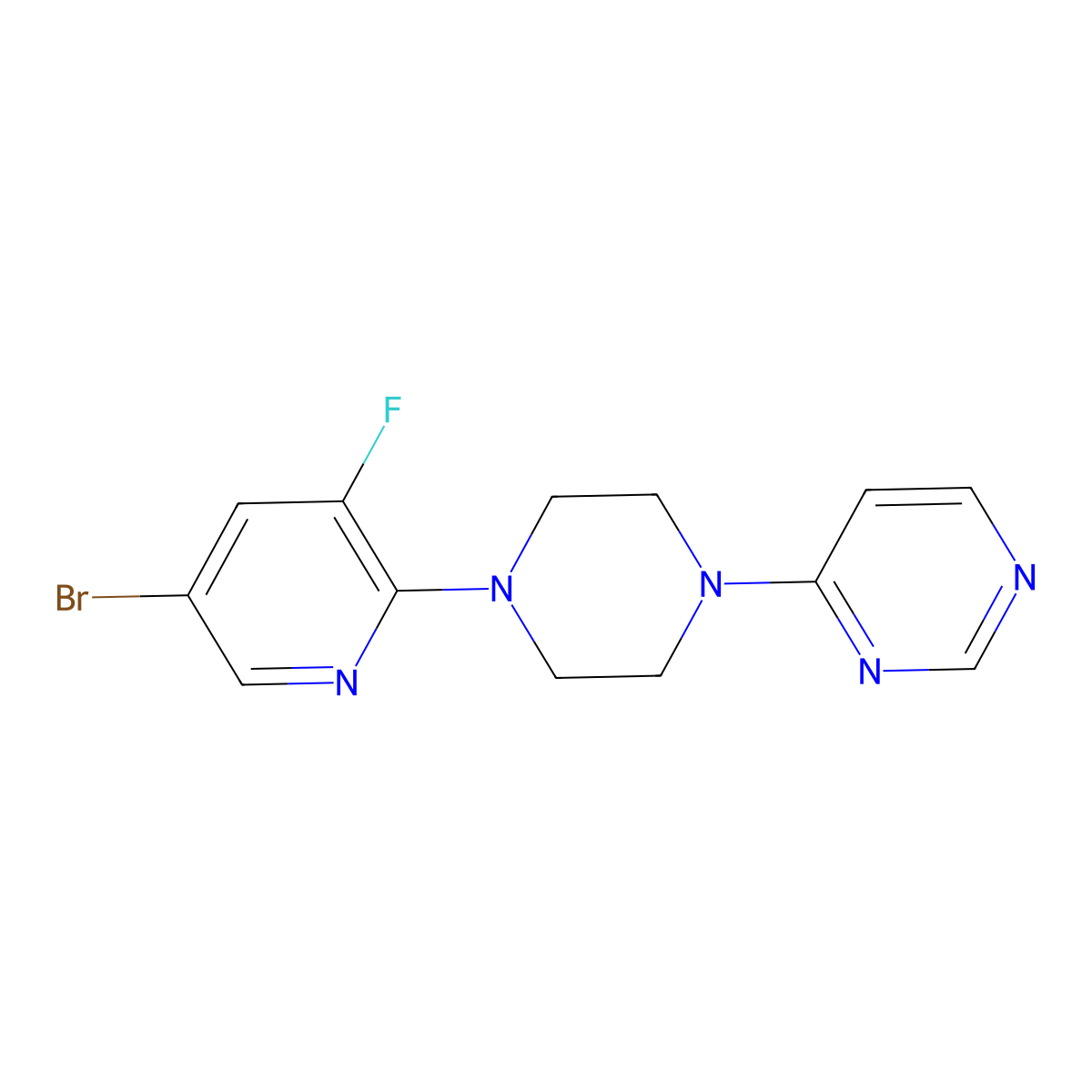 4-[4-(5-Bromo-3-fluoropyridin-2-yl)piperazin-1-yl]pyrimidine molecular structure, CAS 2877702-63-9