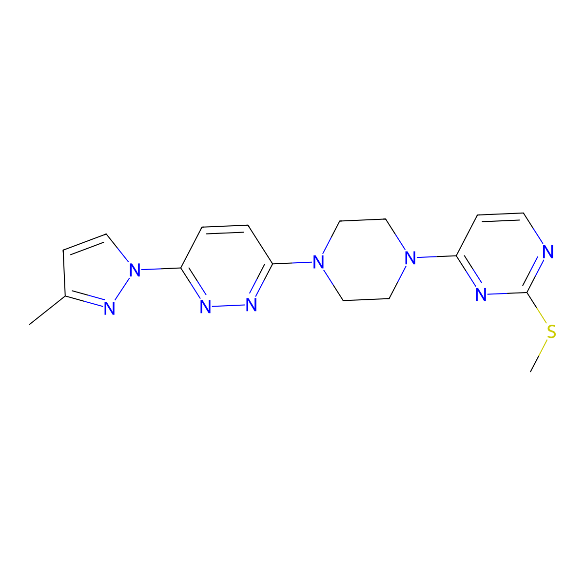 3-(3-methyl-1H-pyrazol-1-yl)-6-{4-[2-(methylsulfanyl)pyrimidin-4-yl]piperazin-1-yl}pyridazine molecular structure, CAS 2877702-75-3