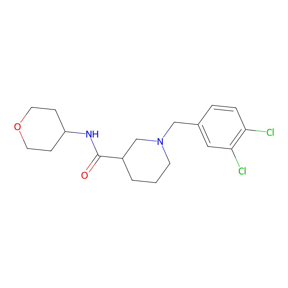 1-[(3,4-dichlorophenyl)methyl]-N-(oxan-4-yl)piperidine-3-carboxamide molecular structure, CAS 2877702-77-5