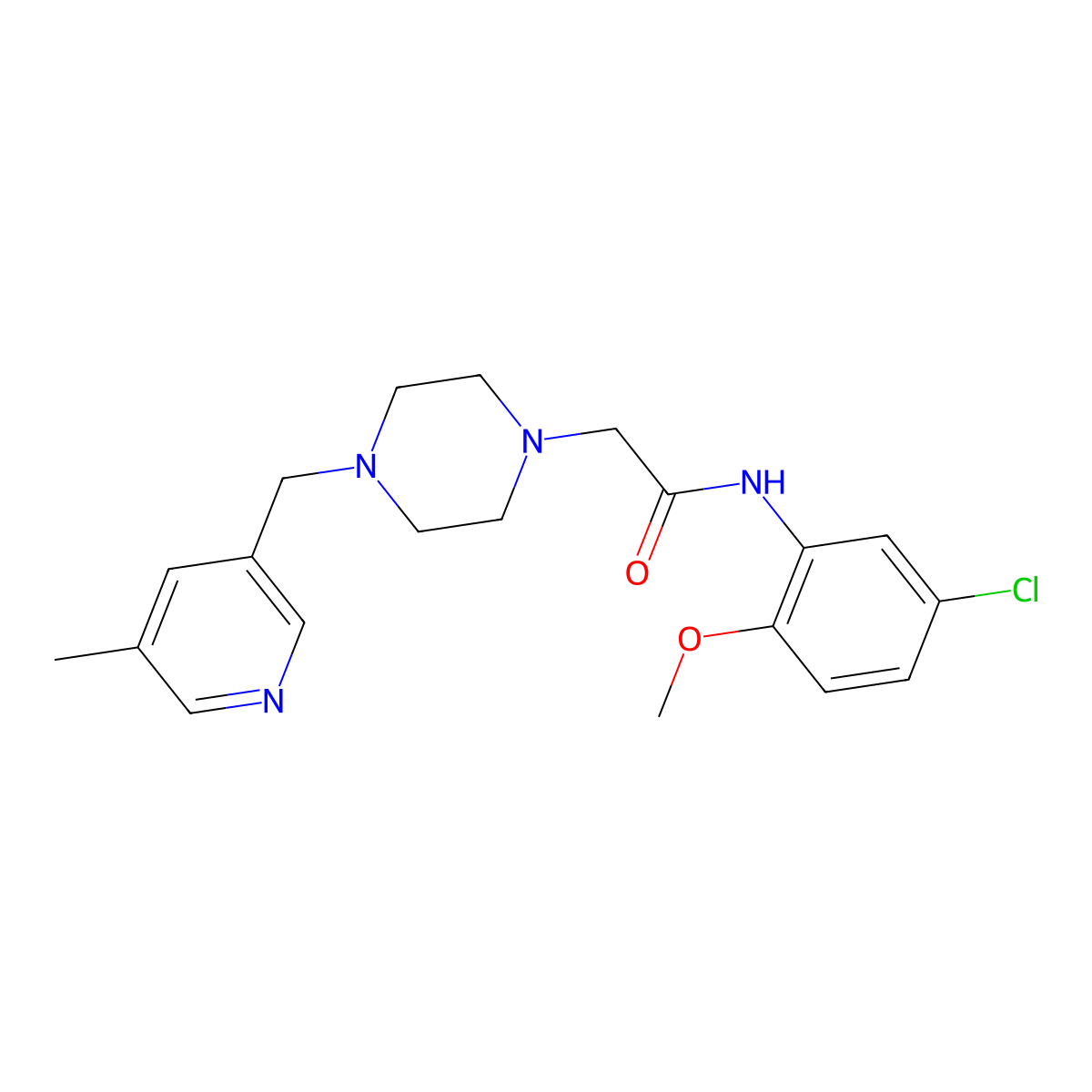 N-(5-chloro-2-methoxyphenyl)-2-{4-[(5-methylpyridin-3-yl)methyl]piperazin-1-yl}acetamide molecular structure, CAS 2877702-78-6